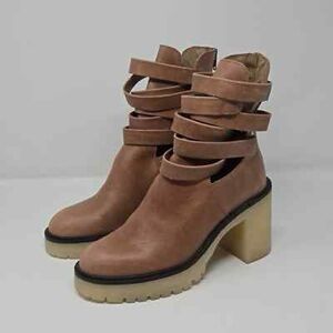 Free people Jesus Strappy Tan Ankle Boots w slight staining in photo